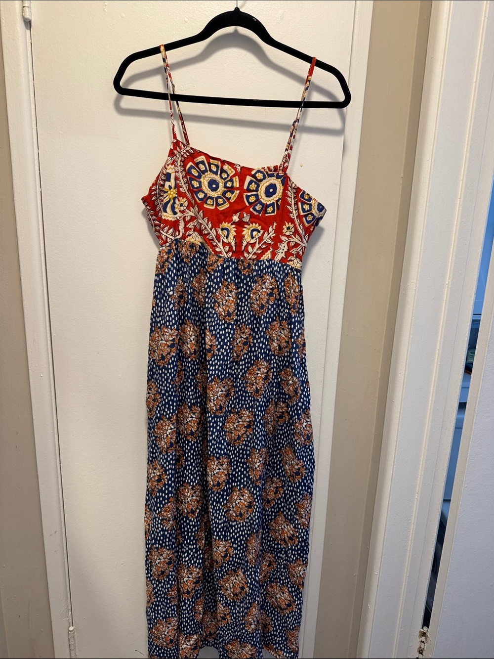 NATURAL LIFE Red & Blue Patterned Spaghetti-Strap Maxi Dress.